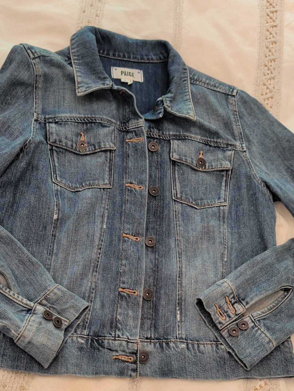 PAIGE Distressed Medium Blue Denim Jacket